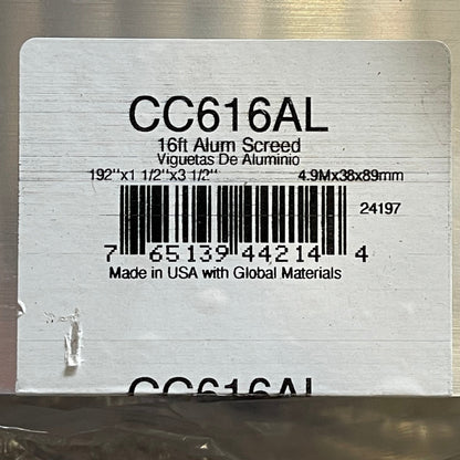 KRAFT TOOL CO. Striker Screed 192”x3-1/2”x1-1/2” ALUMINUM CC612AL