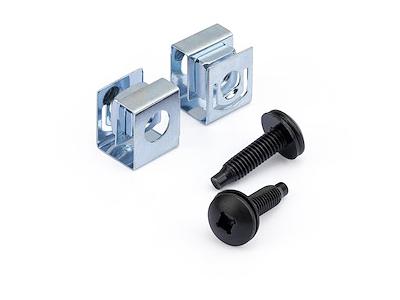 Mount servers, networking, or AV equipment securely with the StarTech 10-32 Rack Screws and Clip Nuts set. Designed with slide-on cage nuts for fast installation, these black and silver mounting accessories are ideal for any 10-32 threaded rack or cabinet. Durable and TAA compliant, they also include StarTech's lifetime warranty for dependable use across critical deployments.