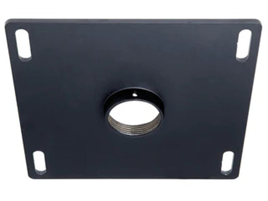 The PEERLESS CMJ310 is a robust ceiling plate designed for mounting extension columns in audiovisual installations. Featuring a 1-1/2"-11.5 NPT fitting, it easily connects to standard Unistrut channels or solid structural ceilings. This black ceiling mount supports up to 250 lbs and is ideal for projector or display installations requiring secure overhead support.