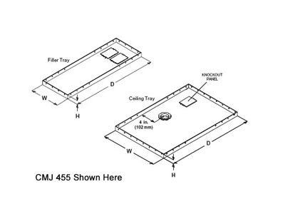 Ceiling Kit - White - Unit has 1-1.5-11.5 npt fitting for attachment of extension column; Does not include hanger brackets; Includes tie wire supports, flush mount tube and offers two knockout panels for outlet boxes; Two-piece design offers five different points for mount attachment; Replaces a 2 x 2 ceiling tile or mounts above existing 2 x 2 or 2 x 4 ceiling tile to structural ceiling with tie wires
