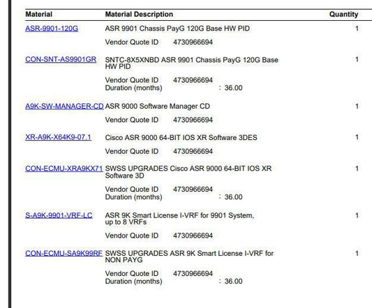 Plan de support du châssis CISCO SNTC-8X5XNBD ASR 9901