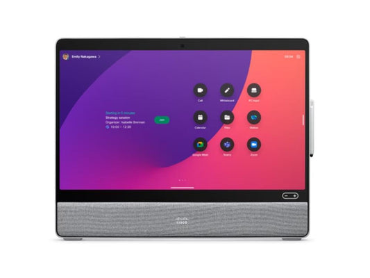 Cisco Desk Pro No Radio (CS-DESKPRO-NR-K9) is a highly integrated 27-inch desktop collaboration device with 4K Ultra HD video, multi-touch screen, and crystal-clear audio quality. Designed for secure and efficient communication, it supports advanced codecs and Ethernet connectivity via SIP and H.323 protocols. Ideal for government and enterprise environments requiring TAA compliance.