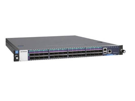 The NETGEAR M4500-32C is a high-performance, cost-effective 1U managed switch designed for AV deployments and data center environments. With 32 ports of 100G QSFP28 and advanced Layer 2/3/4 capabilities, it supports high-bandwidth aggregation and leaf-spine architectures. Built for scalability, it is equipped with an Intel Atom processor, 8GB RAM, and 128GB flash, providing efficient operations with low power consumption and a reliable, redundant power supply.