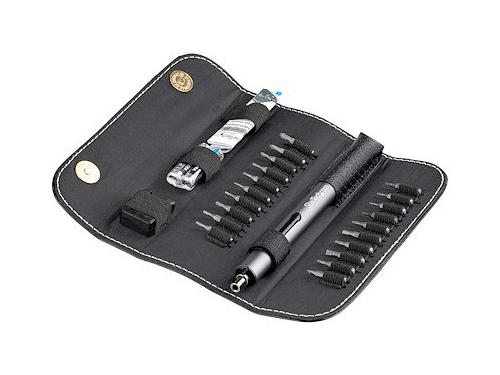 Electric precision screwdriver kit featuring 20 interchangeable bits for compatibility with a wide range of electronics and small devices. Includes a compact aluminum driver, a protective case, and 2x AAA batteries for portability. Ideal for precise tasks on iPhone, iPad, MacBook, and other delicate electronics.