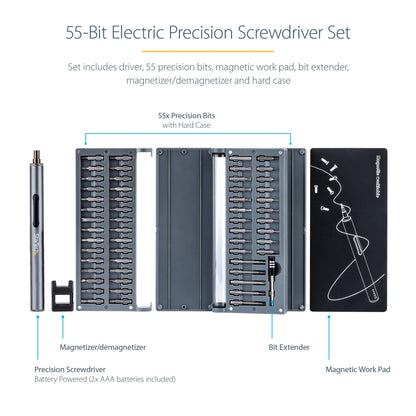 Kit de tournevis électrique de précision STARTECH 55 embouts avec étui et piles