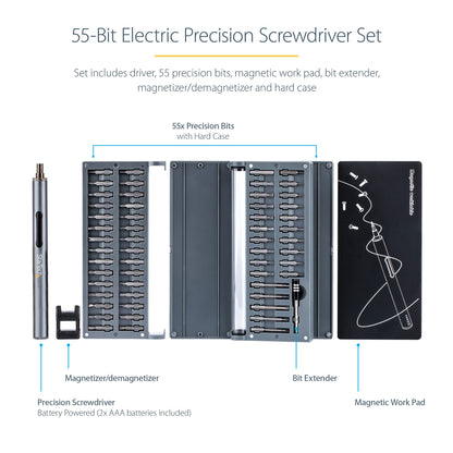 Kit de tournevis électrique de précision STARTECH 55 embouts avec étui et piles