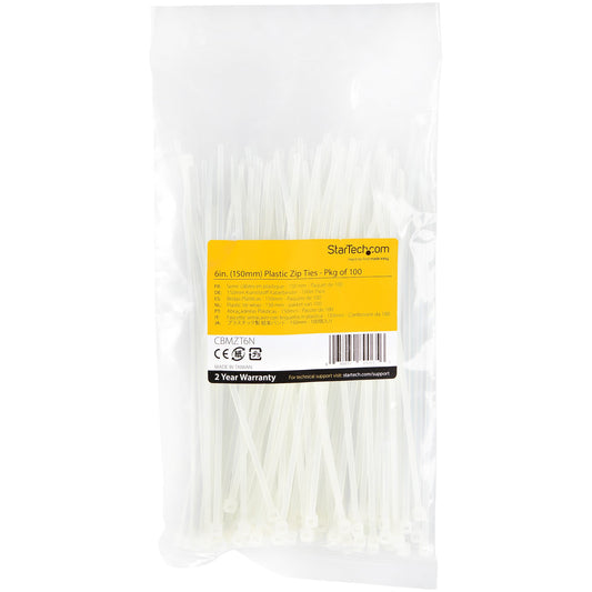 Serre-câbles en nylon StarTech 15 cm, blanc, paquet de 100
