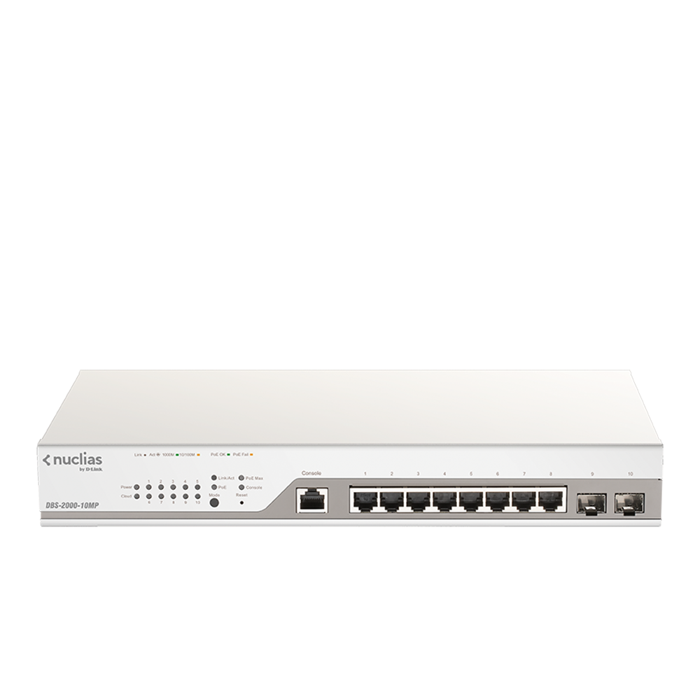 Commutateur PoE Gigabit 8 ports D-Link DBS-2000-10MP Nuclias, 130 W, SFP