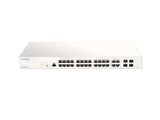 Nuclias Business Cloud 28 Port gigabit Switch-PoE Budget 193W PoE ports 1-24 (30W) 4 X SFP Combo Ports. Designed for high performance and cloud-based management, this switch offers robust connectivity and remote configuration capabilities ideal for scalable deployments.