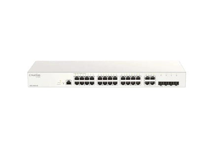 Nuclias Business Cloud 28 Port Gigabit Switch with 4 RJ45/SFP Combo Ports. Designed for centralized, cloud-based management, this rackmount switch provides flexible deployment and high-speed connectivity through its 28 Gigabit Ethernet ports and built-in security features.