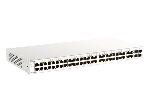 Nuclias Business Cloud 52 Port Gigabit Switch with 4 RJ45/SFP Combo Ports. Designed for high-performance enterprise environments, this D-Link switch delivers flexibility and centralized management via cloud connectivity. It supports robust port configurations, low power draw, and seamless integration with network infrastructures.