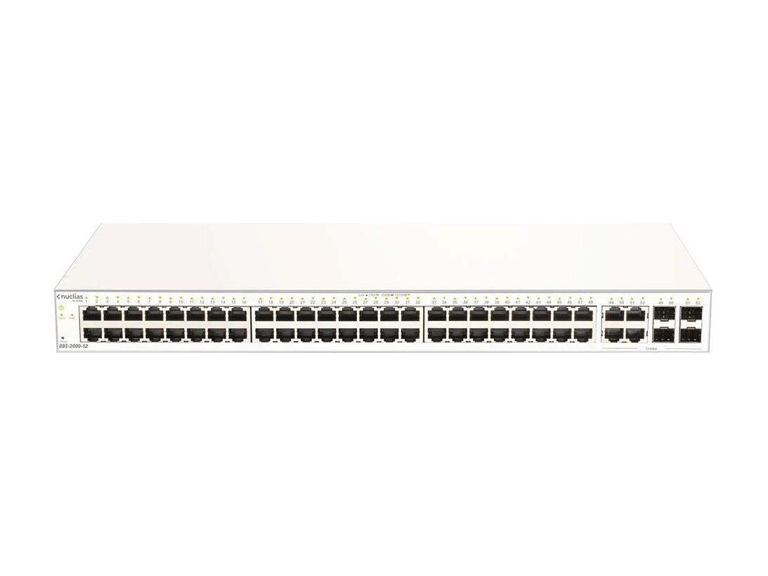 Nuclias Business Cloud 52 Port Gigabit Switch with 4 RJ45/SFP Combo Ports. Designed for high-performance enterprise environments, this D-Link switch delivers flexibility and centralized management via cloud connectivity. It supports robust port configurations, low power draw, and seamless integration with network infrastructures.