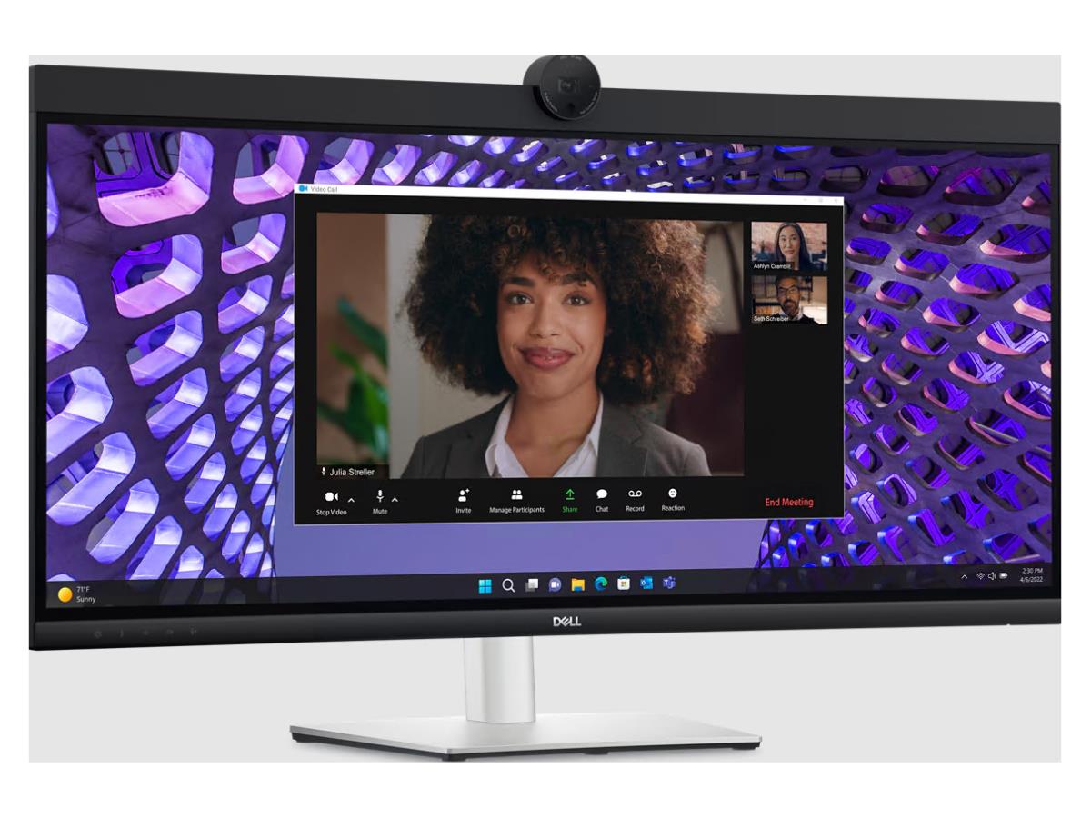 The Dell P3424WEB is a 34-inch curved WQHD monitor designed for professional-grade video conferencing, creative multitasking, and immersive visual experiences. With an ultra-wide 21:9 aspect ratio, 3440 x 1440 resolution, and 1.07 billion color support, this IPS panel delivers superb clarity and color fidelity. Its built-in LAN connectivity, HDMI and DisplayPort, integrated speakers, and Low Blue Light mode make it ideal for all-day productivity and collaborative work environments.