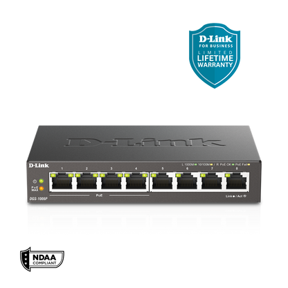 D-Link DGS-1008P 8-Port Gigabit PoE+ Desktop Switch