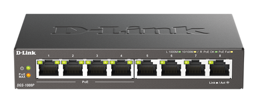 Commutateur de bureau Gigabit PoE+ 8 ports D-Link DGS-1008P