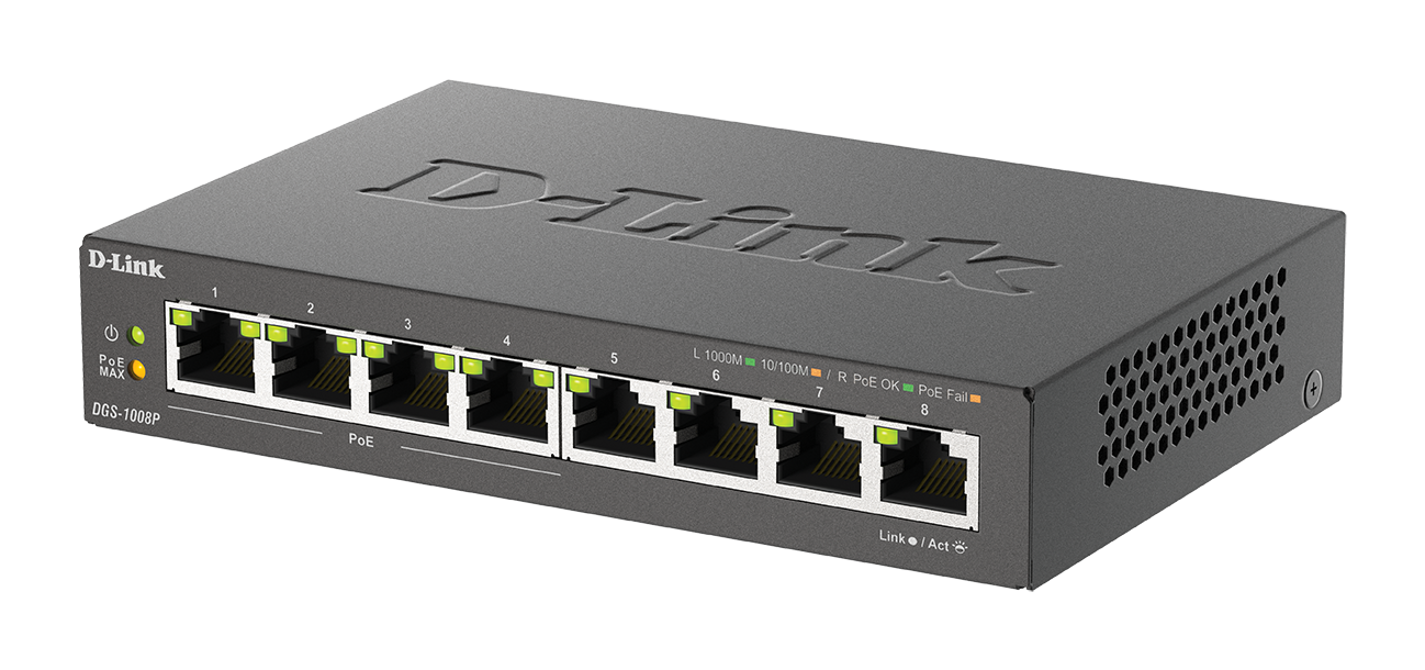 D-Link DGS-1008P 8-Port Gigabit PoE+ Desktop Switch