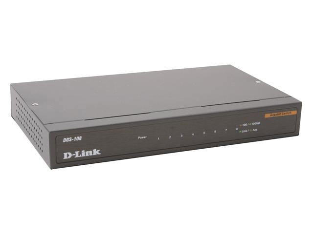 The D-Link DGS-108 is an 8-port unmanaged Gigabit metal desktop switch designed for high-speed, reliable wired networking. With support for QoS, IGMP Snooping, and a compact metal enclosure, it's well-suited for small office or home office environments requiring fast, plug-and-play Ethernet connectivity.