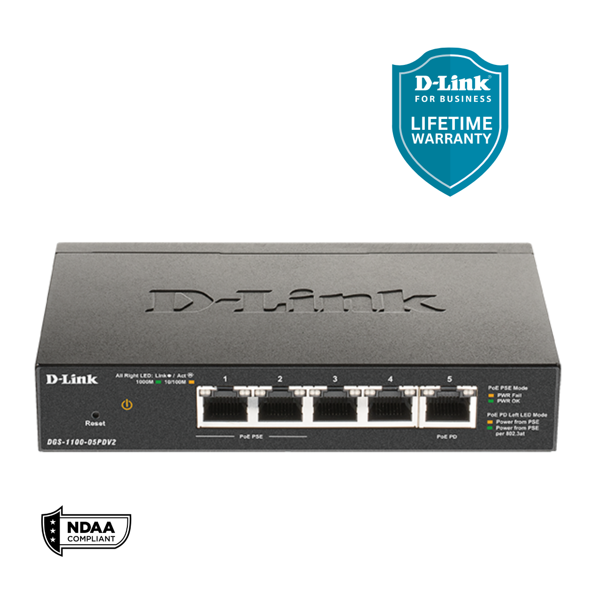 Commutateur PoE Passthrough D-Link DGS-1100-05PDV2, 5 ports Gigabit