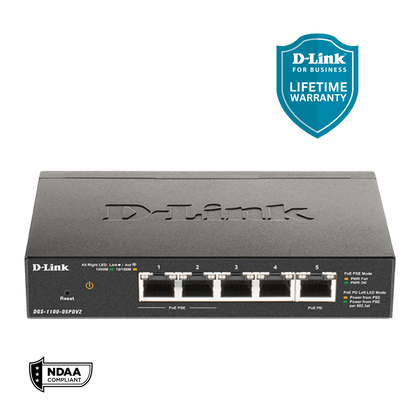 Commutateur PoE Passthrough D-Link DGS-1100-05PDV2, 5 ports Gigabit