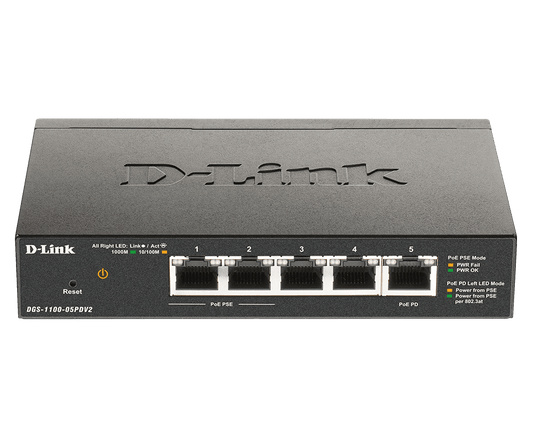 Commutateur PoE Passthrough D-Link DGS-1100-05PDV2, 5 ports Gigabit