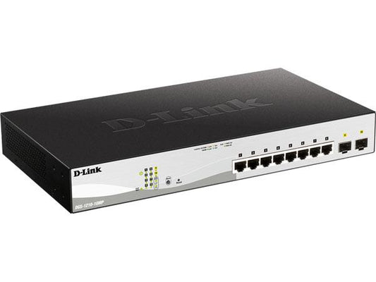 D-Link DGS-1210-10MP supports eight 1 Gigabit copper PoE ports and two Gigabit SFP uplinks, offering flexibility for business network infrastructures. With a 130W PoE power budget and smart management features, it is well-suited for powering IP surveillance, VoIP systems, or wireless access points. The switch is NDAA and TAA compliant for government deployment readiness.