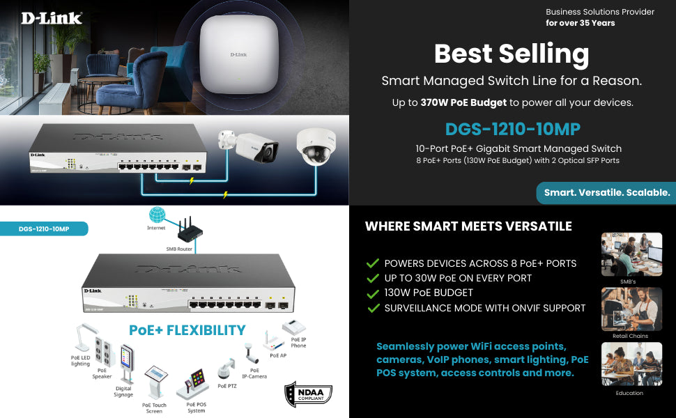 Commutateur PoE intelligent géré Gigabit 10 ports D-Link DGS-1210-10MP