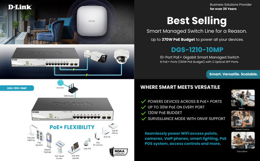 D-Link DGS-1210-10MP 10-Port Gigabit Smart Managed PoE Switch