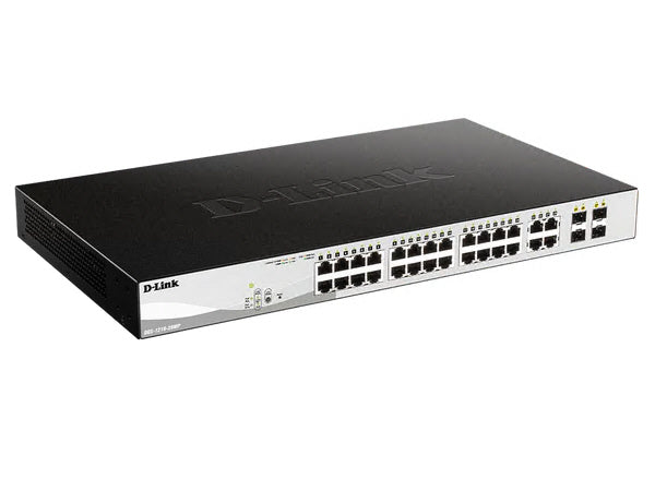 The D-Link DGS-1210-28MP is a smart managed PoE+ switch featuring 24 1GbE ports, 4 combo SFP uplink ports, and a 370W power budget. Designed for versatility and efficiency, it complies with IEEE 802.3az and supports IPv6 for future-ready networking. With its advanced management and security features, it is ideal for growing business networks.