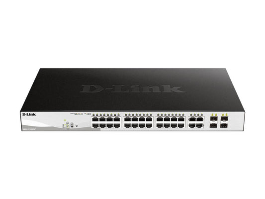 The D-Link DGS-1210-28P is a high-performance 28-port Gigabit Smart Managed PoE switch ideal for growing network infrastructures. With 24 Gigabit PoE ports and 4 combo SFP uplink ports, it supports advanced Layer 2 functionality and power delivery tailored for SMBs. It ensures efficient, flexible, and secure network deployment with a power budget of 193W.