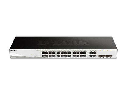 The D-Link DGS-1210-28 is a 28-port managed Gigabit switch featuring 24 10/100/1000BASE-T ports and 4 Gigabit RJ45/SFP combo ports. Engineered for enterprise and SMB networks, it offers Layer 2+ static routing, versatile remote management protocols, and enhanced energy efficiency with D-Link Green 3.0. NDAA and TAA compliance ensures it meets stringent government procurement standards.