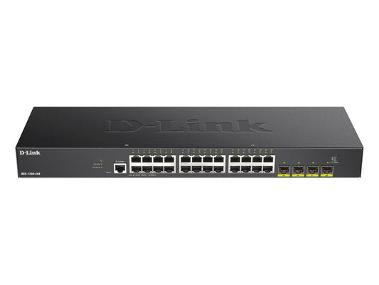 The D-Link DGS-1250-28X-6KV is a 28-port smart managed switch offering wired 10Gbps connectivity, ideal for high-performance enterprise networks. It includes 24 Gigabit Ethernet ports and 4 10G SFP+ ports, supporting robust Layer 2 and Layer 3 features. With 256MB RAM, 64MB flash, SNMP management, and a lifetime warranty, it ensures performance and reliability for demanding applications.