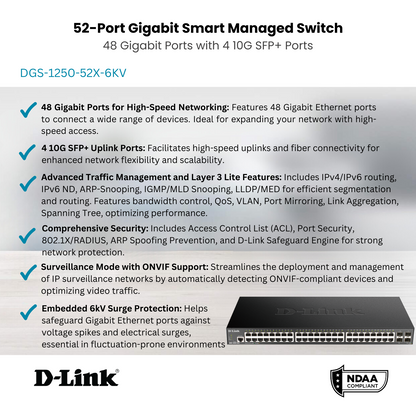 D-Link DGS-1250-52X-6KV 52-Port Smart Managed Gigabit Switch