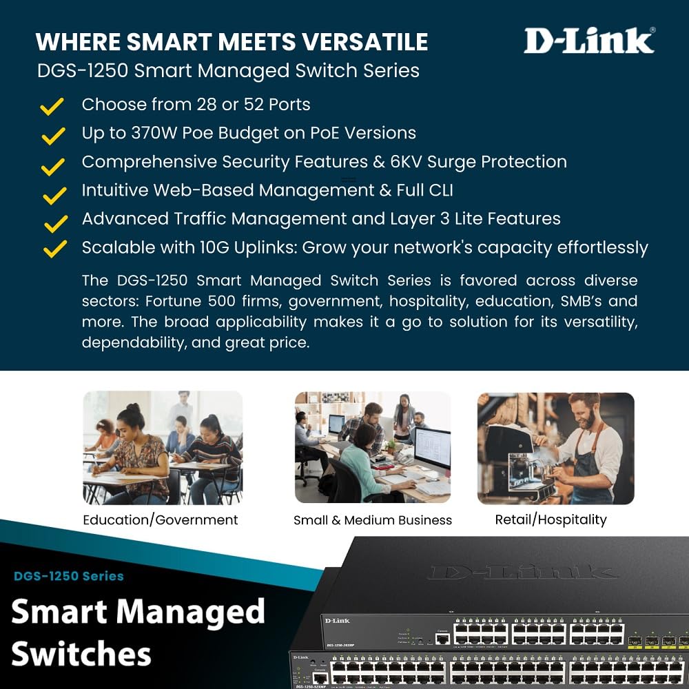 D-Link DGS-1250-52XMP-6KV 52-Port Smart Managed Gigabit PoE Switch