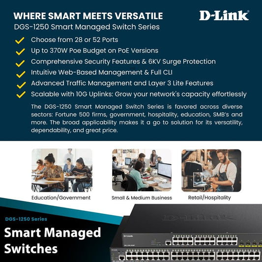 Commutateur Gigabit PoE intelligent géré D-Link DGS-1250-52XMP-6KV 52 ports