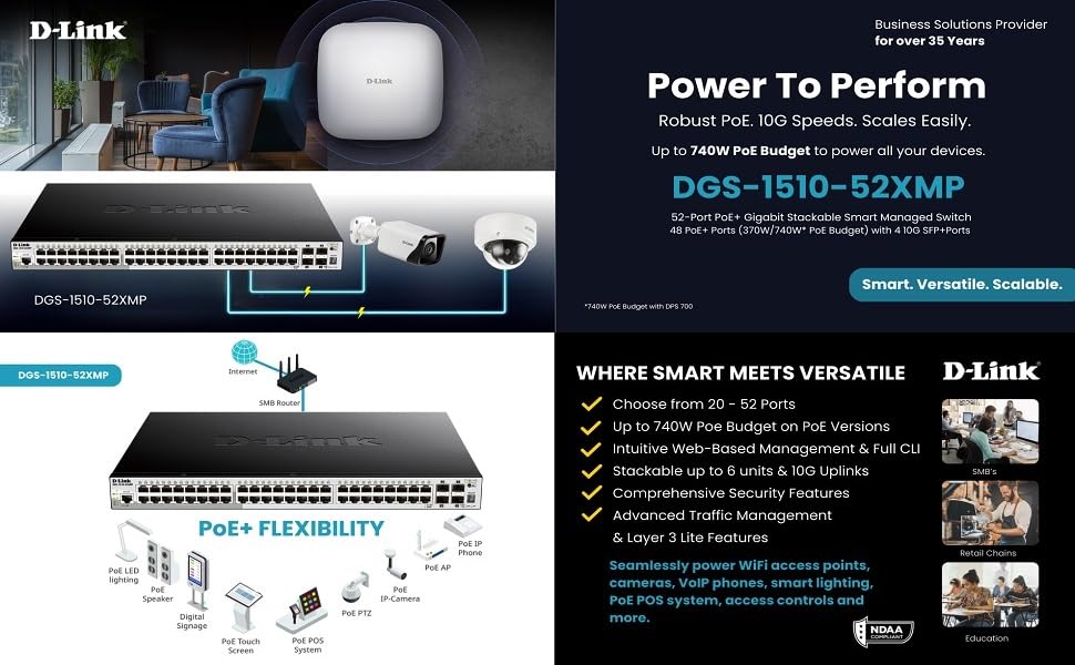 Commutateur empilable Gigabit PoE+ L3 54 ports D-Link DGS-3130-54PS