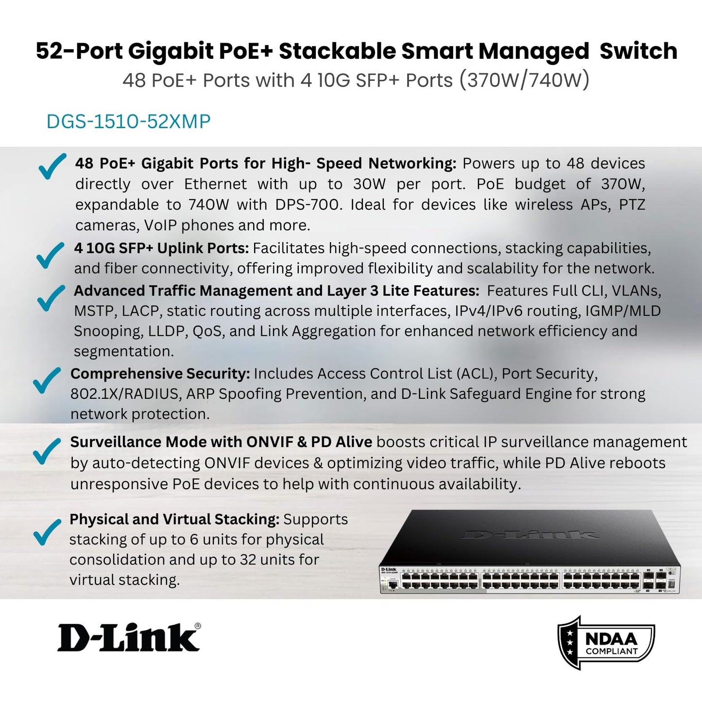 Commutateur géré empilable L3 54 ports D-Link DGS-3130-54TS