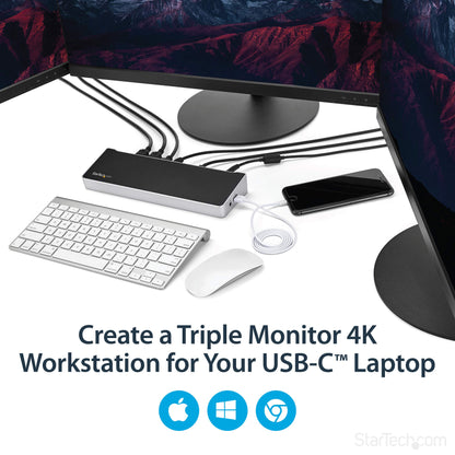 Station d'accueil triple USB-C 4K StarTech DK30CH2DEP avec alimentation 100 W et hub USB 5 ports