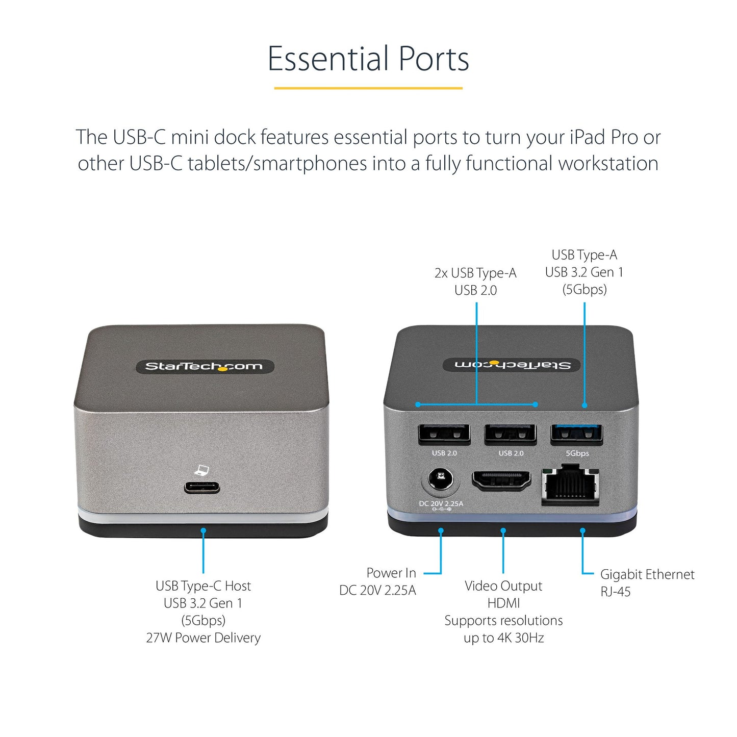 StarTech DK30CHPH Mini station d'accueil USB-C pour iPad Pro/tablettes, HDMI 4K, PD 27 W