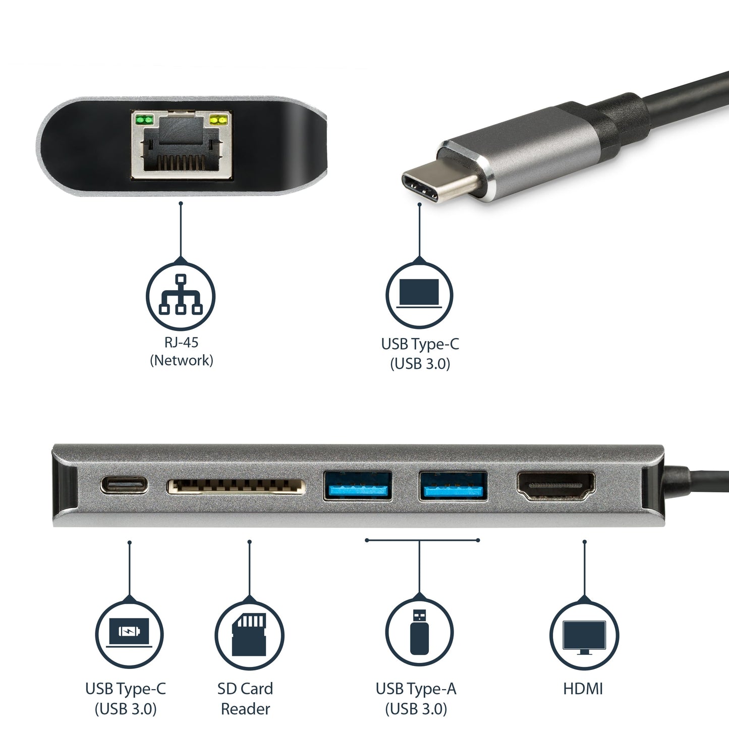 Adaptateur multiport USB-C StarTech avec HDMI 4K, alimentation 60 W et Gigabit Ethernet