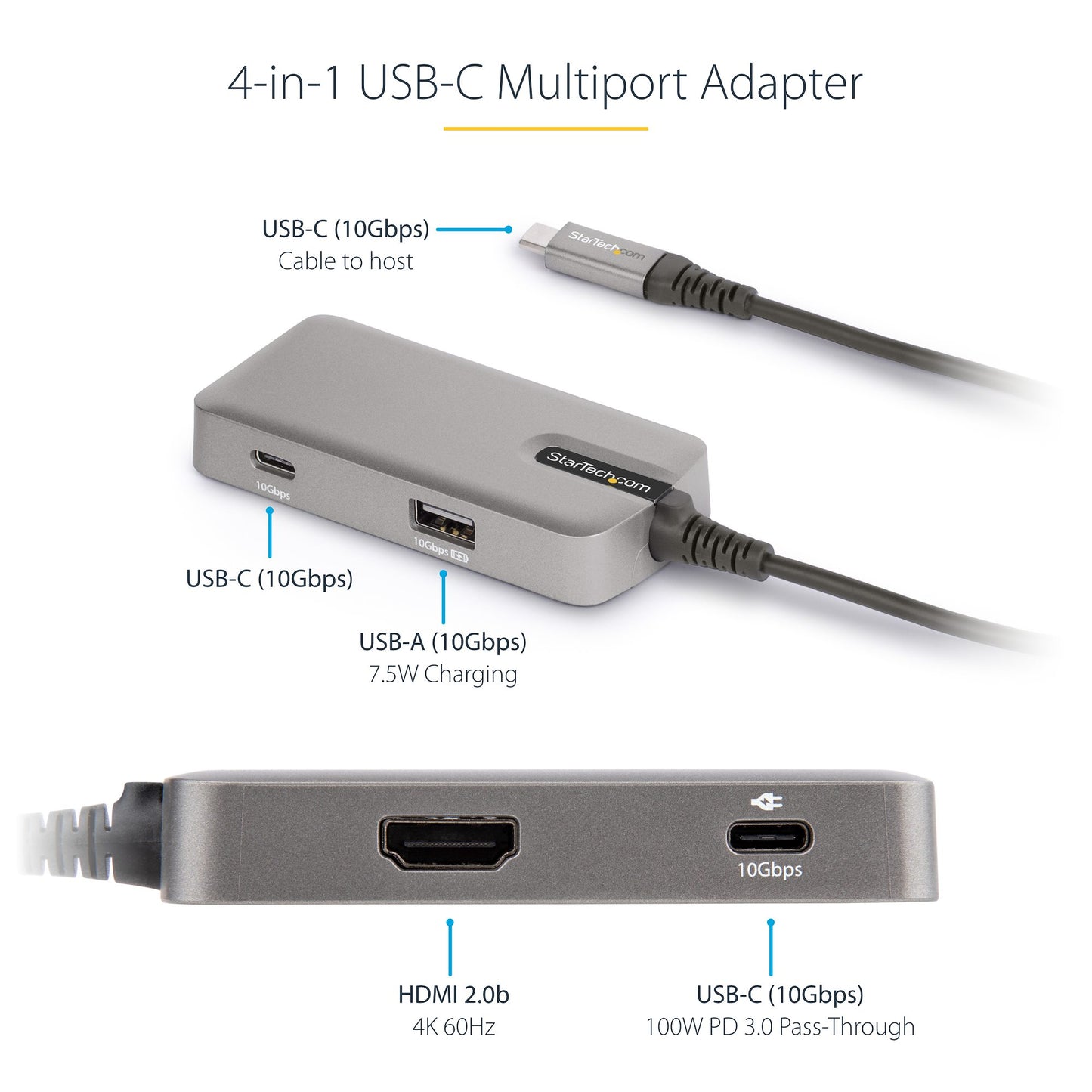Adaptateur multiport USB-C StarTech avec HDMI 4K et alimentation 100 W, DKT31CHPD3