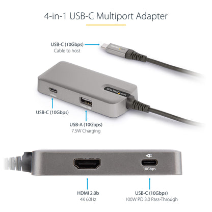 Adaptateur multiport USB-C StarTech avec HDMI 4K et alimentation 100 W, DKT31CHPD3
