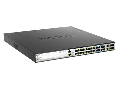 The D-LINK DMS-3130-30PS is a high-capacity Layer 2+ managed switch designed for enterprise environments requiring reliable Power over Ethernet (PoE) and high-speed data throughput. Supporting up to 400Gbps switching capacity, this 30-port multi-gigabit switch includes 2x10G and 4x25G high-speed uplinks and delivers robust power features up to 740W. Ideal for high-density network deployments, the unit ensures stable operation with smart fan control and comprehensive manageability.