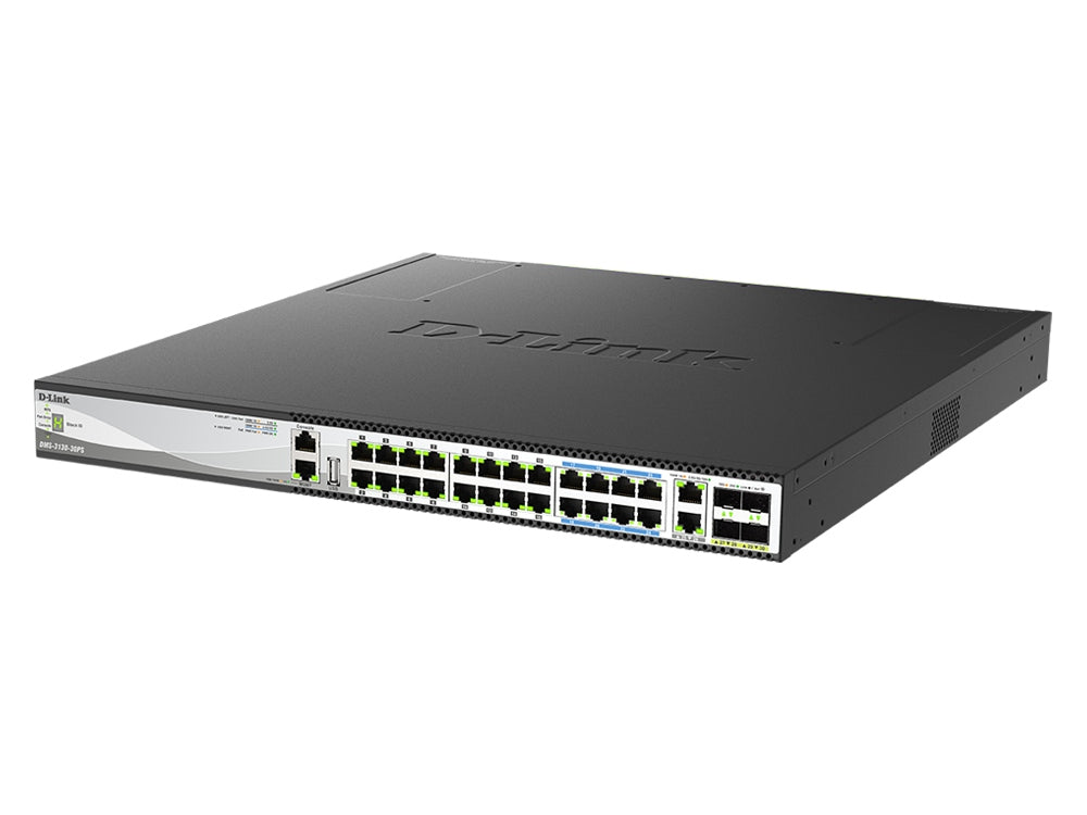 The D-LINK DMS-3130-30PS is a high-capacity Layer 2+ managed switch designed for enterprise environments requiring reliable Power over Ethernet (PoE) and high-speed data throughput. Supporting up to 400Gbps switching capacity, this 30-port multi-gigabit switch includes 2x10G and 4x25G high-speed uplinks and delivers robust power features up to 740W. Ideal for high-density network deployments, the unit ensures stable operation with smart fan control and comprehensive manageability.