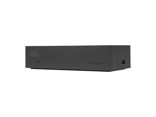 The Targus USB-C Universal DV4K Docking Station delivers 100W Power Delivery and supports single and dual 4K UHD displays at 60 Hz via DisplayPort 1.2a or HDMI 2.0. Designed in a compact black chassis, it integrates multiple USB ports, audio connections, and device compatibility across Windows, Mac, Chrome, Linux, and Android platforms. Ideal for professionals seeking expanded desktop functionality and seamless connectivity.