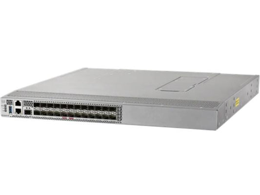 The Cisco MDS 9124V 64G Fibre Channel switch offers robust connectivity with 24 active ports and integrated 32G software, packaged in an exhaust airflow configuration. Designed for enterprise-level SAN environments, it delivers high-performance Fibre Channel networking with TAA compliance, ideal for government and commercial sectors.
