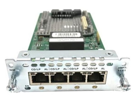 CISCO NIM-4MFT-T1/E1 is a compact, plug-in 4-port Multiflex Trunk Module for voice and clear-channel data over T1/E1 lines. Designed for Cisco 4000 series Integrated Services Routers, it supports SNMP remote management and provides flexibility for multi-service WAN deployments. With integrated DSU/CSU capabilities and TAA compliance, it simplifies deployment in enterprise and government networks.