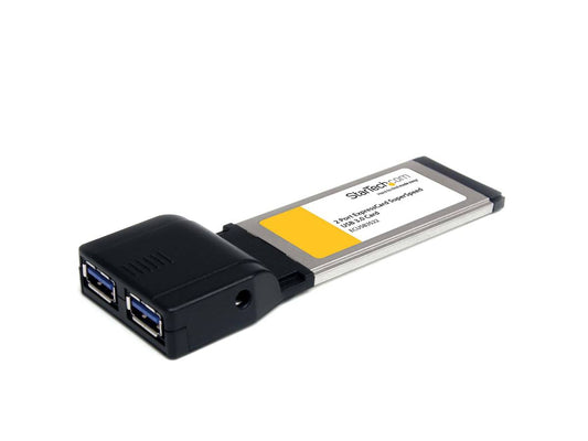 Add fast USB 3.0 connectivity to your laptop with the StarTech 2 Port ExpressCard USB 3.0 Card Adapter. Designed to fit into a 34mm ExpressCard slot, it provides two SuperSpeed USB 3.0 ports, supporting data transfer rates up to 5 Gbps. This wired adapter delivers UASP support for enhanced performance and is ideal for expanding portable connectivity.