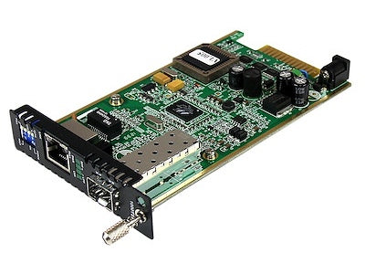 Convert Gigabit Ethernet over fiber using the SFP module of your choice with the StarTech ET91000SFP2C. This Gigabit Fiber Media Converter Card supports an open SFP slot and a data transfer rate of 1.25 Gbps, ideal for integration into media converter chassis deployments. Offers reliable, high-performance networking and is TAA compliant with a 2-year warranty.