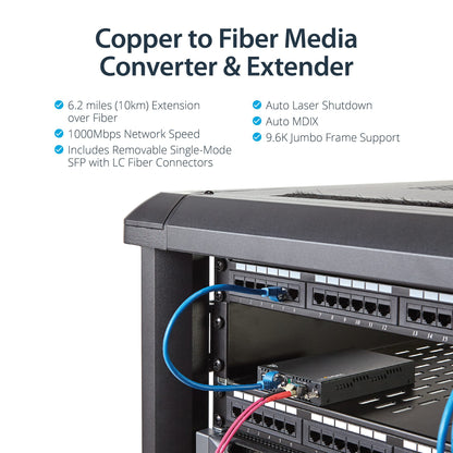 StarTech ET91000SM10 Convertisseur de média fibre GbE SM LC 10 km