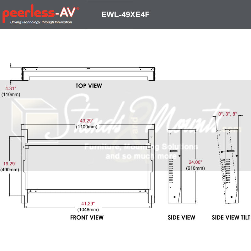 Support mural inclinable extérieur PEERLESS EWL-49XE4F pour LG 49XE4F, paysage
